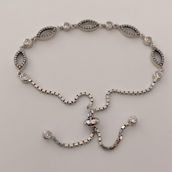 Slider bracelet 925 silver cubic zirconia oval shapes - Picture 2 of 3